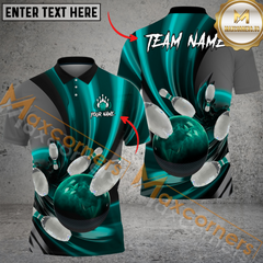 Maxcorners Ball And Pins Glass Way Bowling Jersey Multicolor Option Customized Name, Team Name 3D Polo Shirt