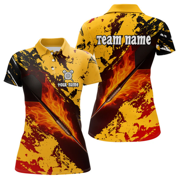 Maxcorners Men's Custom Darts Shirt With Flame Dart Arrows And Black-Yellow Grunge Pattern LM1805