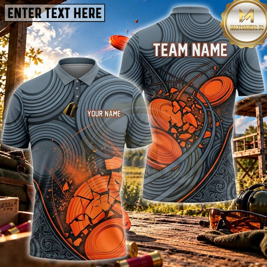 Maxcorners Clay Shooting Gray Orange Clay Target Swirl Personalized Name 3D Unisex Shirt