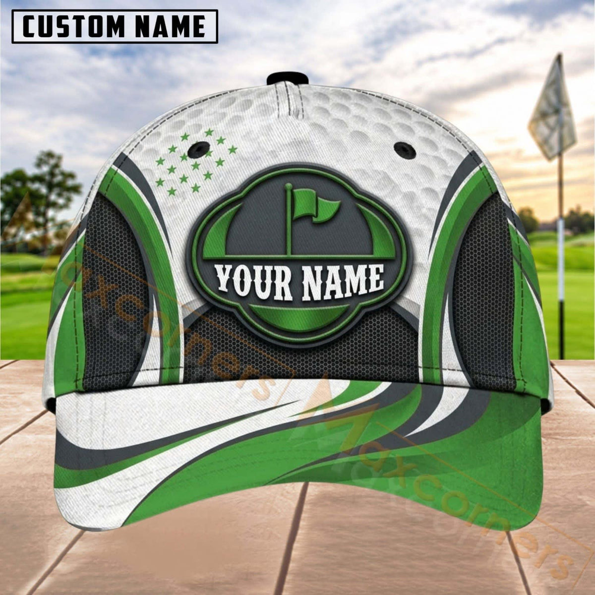 Maxcorners Golf Flag Badge Dynamic Wave Personalized Name 3D Cap (7 Colors)