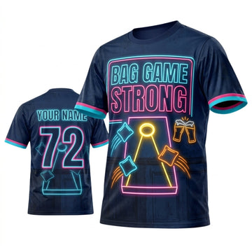 Maxcorners Cornhole Bag Game Strong Navy Neon Personalized Name 3D Unisex Shirt