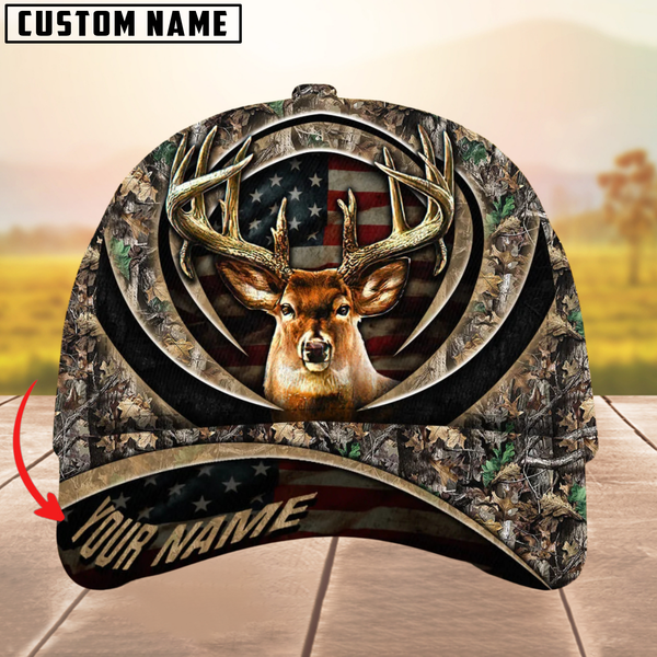 Maxcorners Premium The Best Of Flag Deer Arc Hunting Camouflage Pattern Multicolor Personalized Name 3D Cap