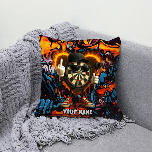 Maxcorners Darts Street Style Mascot Fire Ring Multicolor Customized Name 3D Pillow
