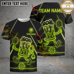 Maxcorners Funny Beer Pickleball Shirt Neon Mascot Style Multicolor Options Customized Name & Team Name 3D Shirts