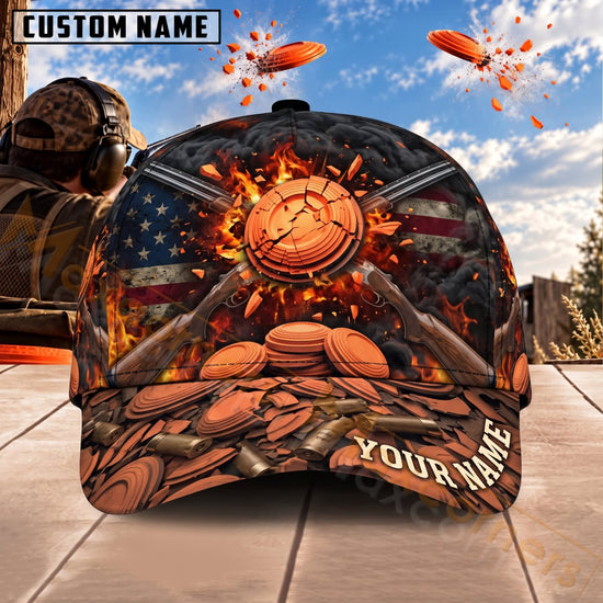 Maxcorners Trap & Skeet Shooting Exploding Fire Clay Target Personalized Name 3D Cap