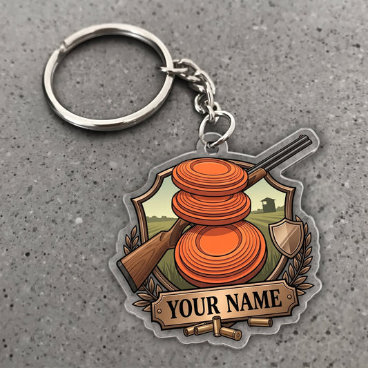Maxcorners Clay Shooting Stacked Clay Targets And Shotgun Customized Name 3D Keychain And Ornament