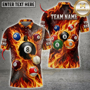 Maxcorners Billiards Flaming Pool Balls And Fire Explosion Personalized Name 3D Unisex Shirt