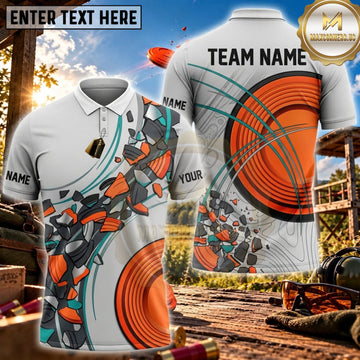 Maxcorners Clay Shooting White Orange Target Fragment Personalized Name 3D Unisex Shirt