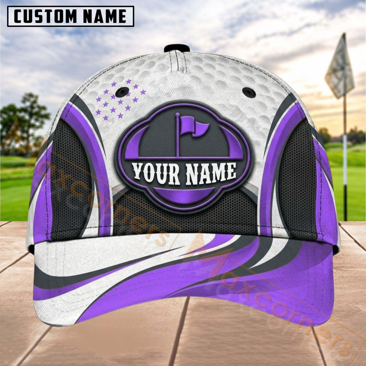 Maxcorners Golf Flag Badge Dynamic Wave Personalized Name 3D Cap (7 Colors)