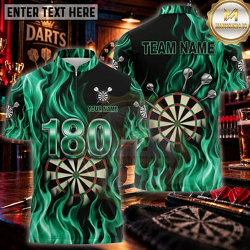Maxcorners Darts Emerald Green 180 Flame Dartboard Personalized Name 3D Unisex Shirt