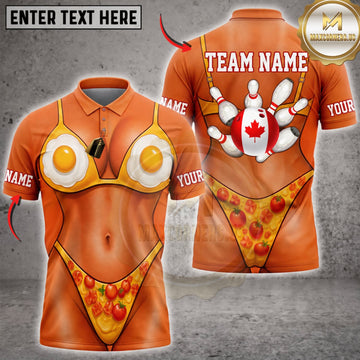 Maxcorners Bowling Funny Orange Bikini Body Canadian Maple Leaf Bowling Pins Personalized Name 3D Unisex Shirt