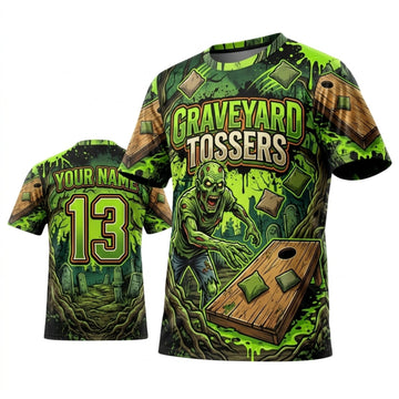 Maxcorners Cornhole Graveyard Tossers Toxic Green Personalized Name 3D Unisex Shirt