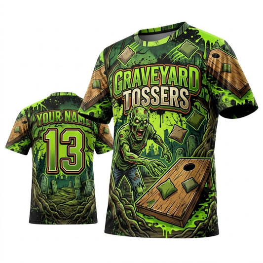 Maxcorners Cornhole Graveyard Tossers Toxic Green Personalized Name 3D Unisex Shirt