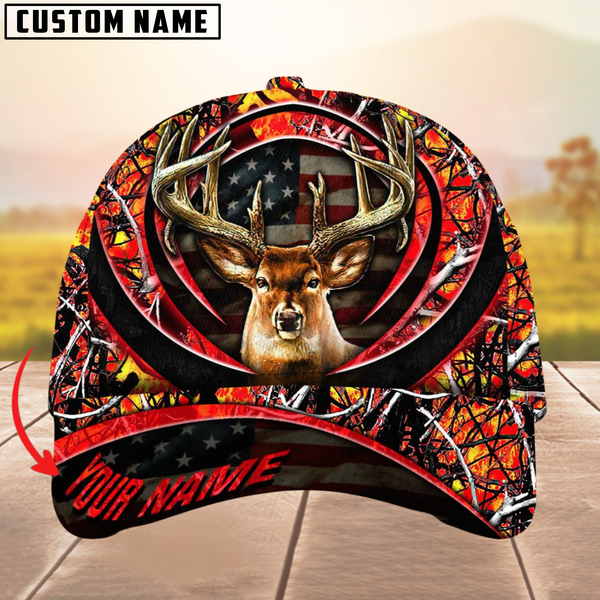 Maxcorners Premium The Best Of Flag Deer Arc Hunting Camouflage Pattern Multicolor Personalized Name 3D Cap