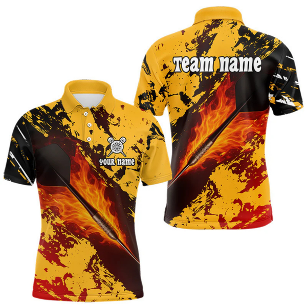 Maxcorners Men's Custom Darts Shirt With Flame Dart Arrows And Black-Yellow Grunge Pattern LM1805