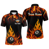Maxcorners Orange 8 Ball Flame Fire Billiard Shirts For Men Custom Polo & 1/4 Zip Billiard Team Jerseys LM1605