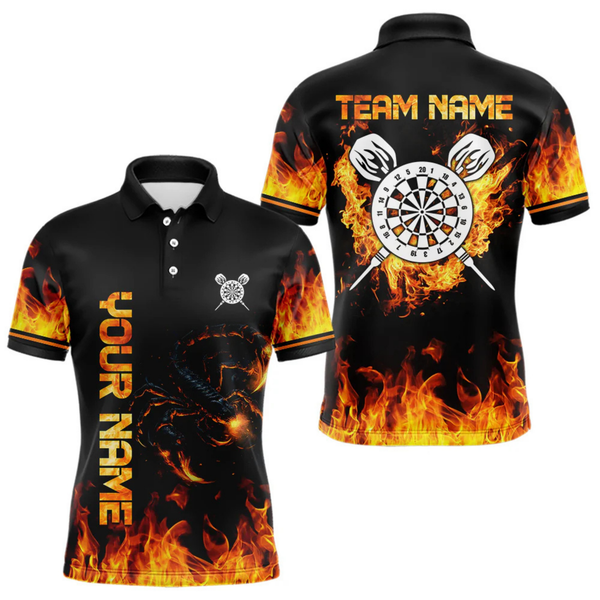 Maxcorners Scopion And Fire Flame White Dartboard Dart Shirts For Men, Custom Dart Jerseys LM054
