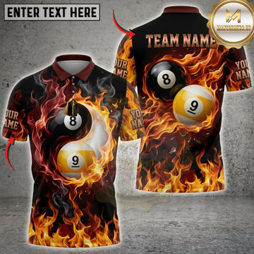 Maxcorners Billiards Black 8 Ball And Golden Fire Swirl Personalized Name 3D Unisex Shirt