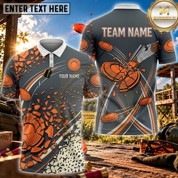 Maxcorners Clay Shooting Gray Orange Shotgun Target Burst Personalized Name 3D Unisex Shirt