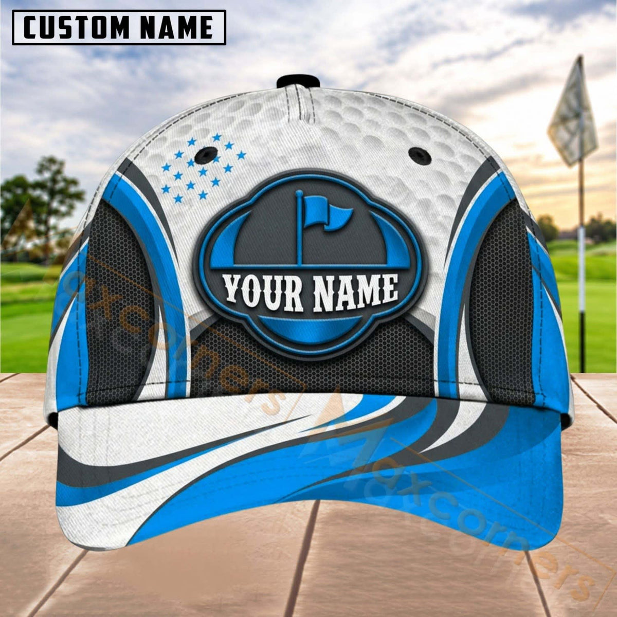 Maxcorners Golf Flag Badge Dynamic Wave Personalized Name 3D Cap (7 Colors)
