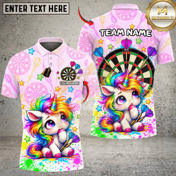 Maxcorners Darts Magical Unicorn Rainbow Darts Personalized Name 3D Unisex Shirt