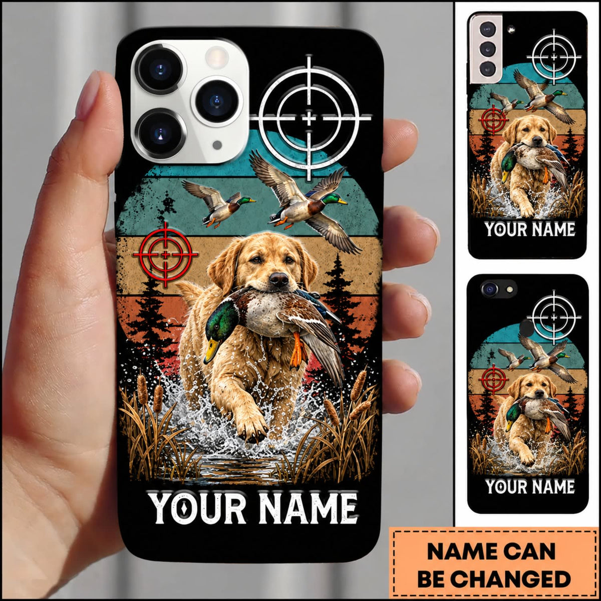 Maxcorners Duck Hunting Golden Retriever Camo Target Duck Hunter Personalized Name 3D Phone Case - Yellow Labrador Retriever