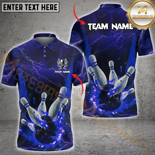 Maxcorners Gear With Skull Thunder Lightning Bowling Jersey Multicolor Option Customized Name, Team Name 3D Polo Shirt