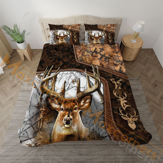 Maxcorners Collab Artist Deer Hunting Camo Ver2 Bedding Set 3D All Over Printed