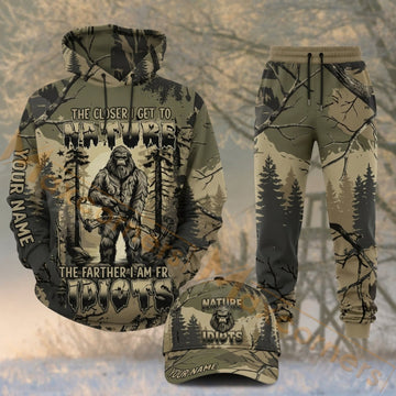 Maxcorners Hunting Deer Forest Woodland Nature Camo Personalized 3D Combo Hoodie, Sweatpants Set & Cap