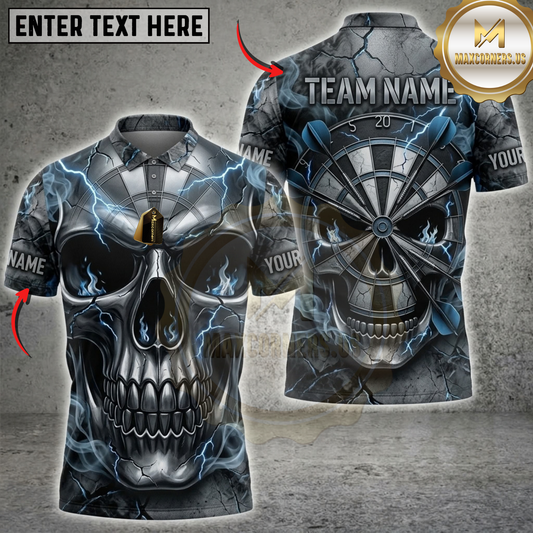 Maxcorners Darts Emerald Green Skull Thunder Dartboard Multicolor Customized Name, Team Name 3D Shirts ( 4 Colors )