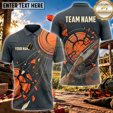 Maxcorners Clay Shooting Black Orange Clay Target Shotgun Personalized Name 3D Unisex Shirt