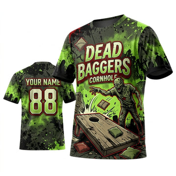 Maxcorners Cornhole Dead Baggers Toxic Dark Green Personalized Name 3D Unisex Shirt
