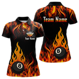 Maxcorners Orange 8 Ball Flame Fire Billiard Shirts For Men Custom Polo & 1/4 Zip Billiard Team Jerseys LM1605