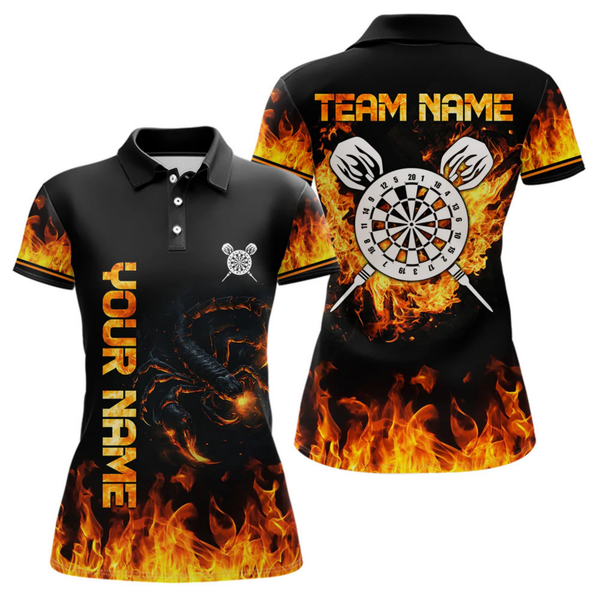 Maxcorners Scopion And Fire Flame White Dartboard Dart Shirts For Men, Custom Dart Jerseys LM054