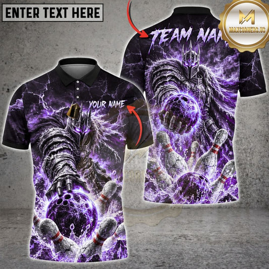 Maxcorners Bowling Cyber Armor Arm Glowing Lightning Ball Shattered Pins Graphic Multicolor Customized Name, Team Name 3D Shirts