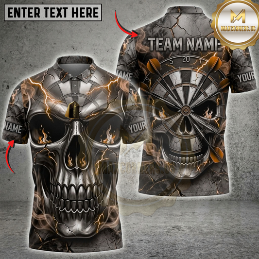 Maxcorners Darts Emerald Green Skull Thunder Dartboard Multicolor Customized Name, Team Name 3D Shirts ( 4 Colors )