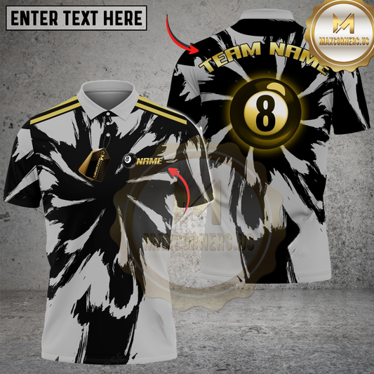 Maxcorners Billiards Black Gold Explosion Multicolor Customized Name, Team Name 3D Shirt