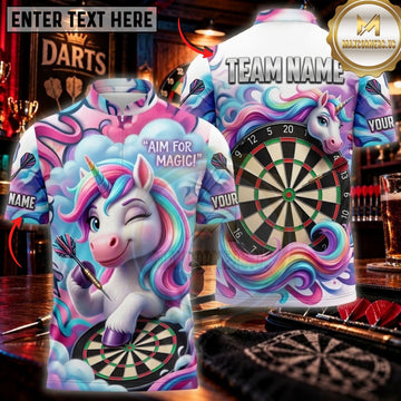 Maxcorners Darts & Magical Unicorn Rainbow Graphic Customized Name, Team Name 3D Shirts