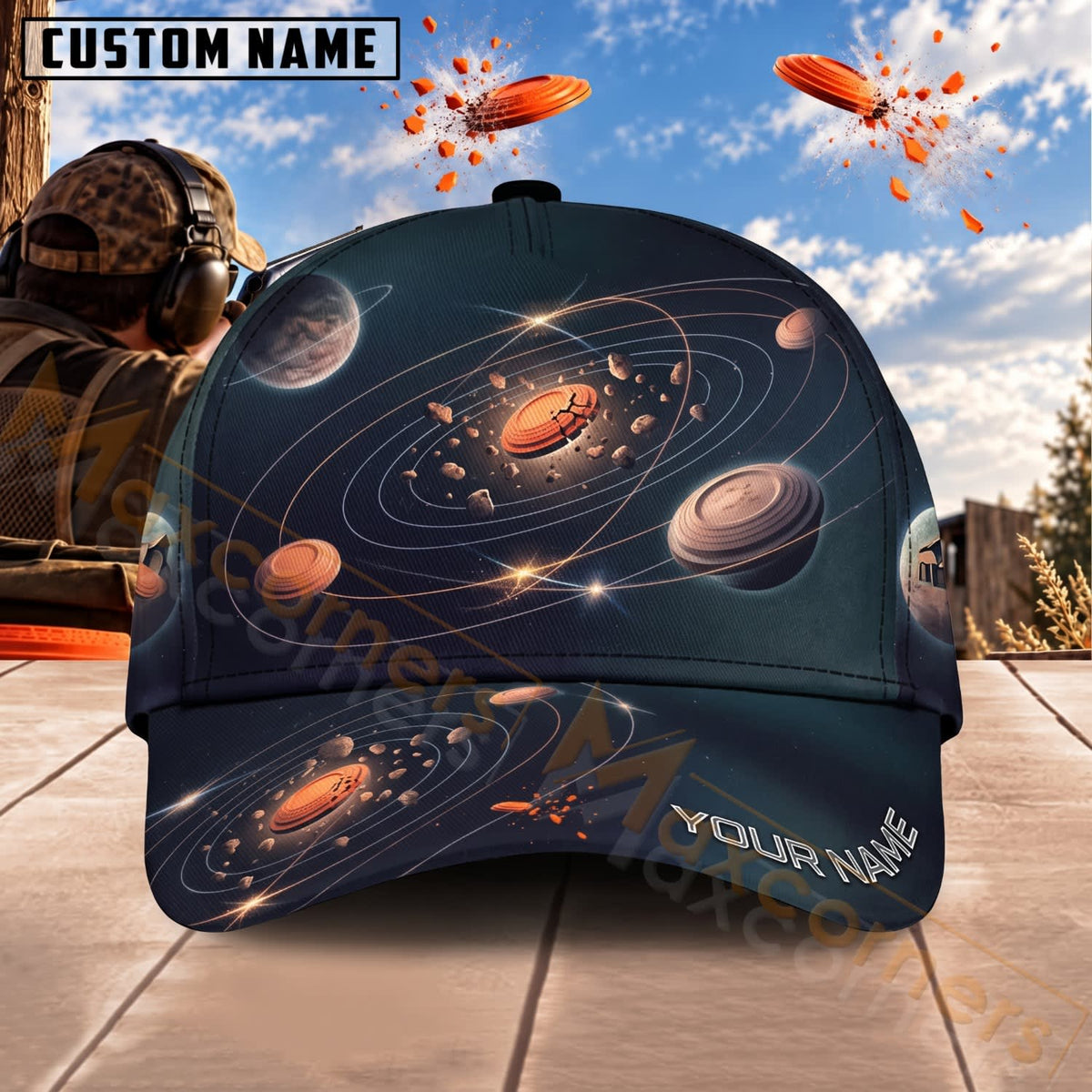 Maxcorners Trap & Skeet Shooting Galaxy Orbit Clay Targets Personalized Name 3D Cap