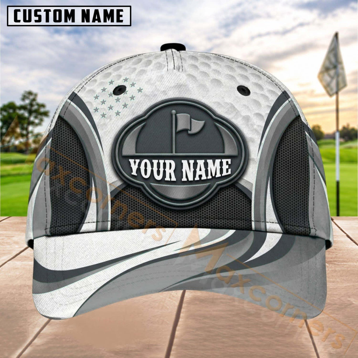 Maxcorners Golf Flag Badge Dynamic Wave Personalized Name 3D Cap (7 Colors)