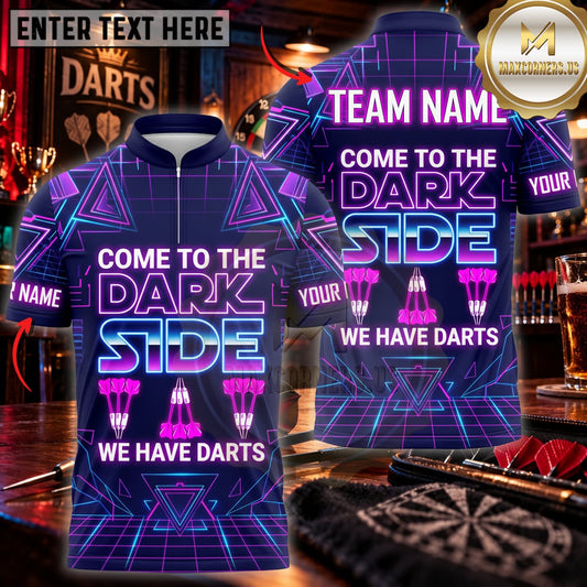 Maxcorners Darts Come To The Dark Side We Have Darts Neon Typography Personalized Name 3D Unisex Shirt