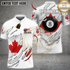 Maxcorners Billiards Sport Canada Maple Leaf Scratch Design Personalized Name 3D Unisex Shirt | White