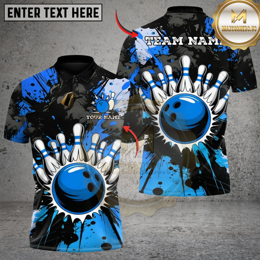 Maxcorners Bowling Storm Splash Bowl Multicolor Customized Name Team Name 3D Shirts