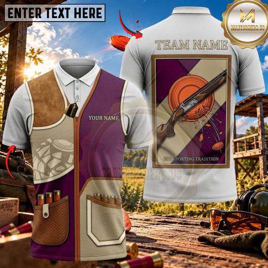 Maxcorners Clay Shooting Vintage Patchwork Shotgun Target Multicolor Customized Name Team Name 3D Shirts (4 Colors)