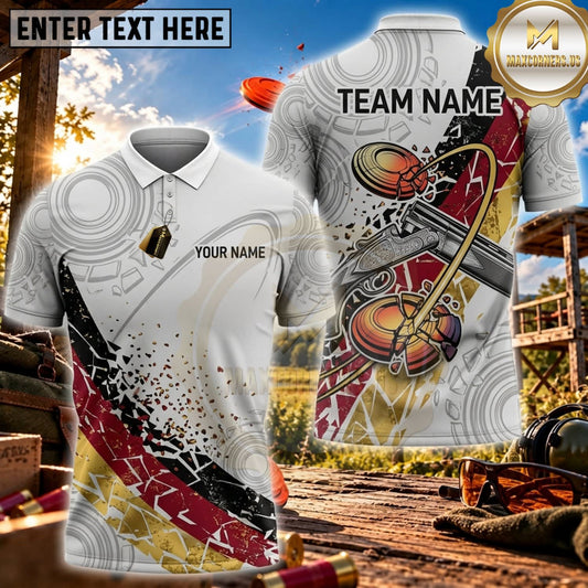 Maxcorners Clay Shooting White Red Abstract Shotgun Target Personalized Name 3D Unisex Shirt