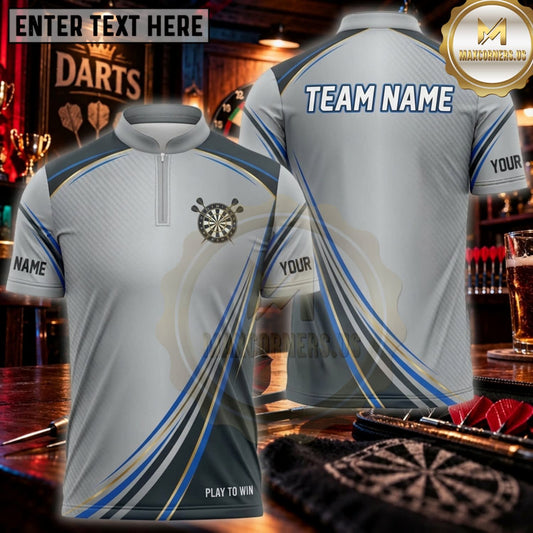 Maxcorners Darts Silver Blue Minimalist Arrow Personalized Name 3D Unisex Shirt