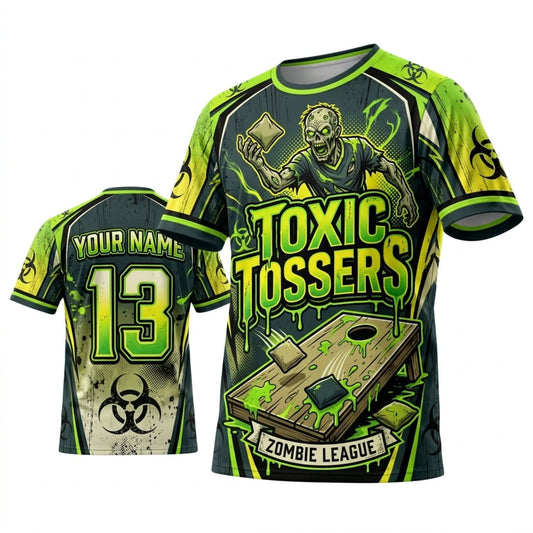 Maxcorners Cornhole Toxic Tossers Biohazard Green Personalized Name 3D Unisex Shirt