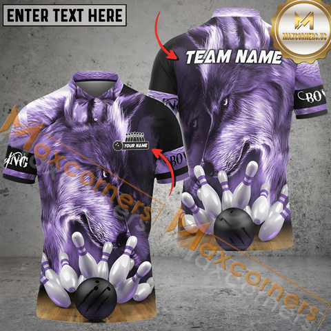 Maxcorners Alpha Wolf Bowling Jersey Multicolor Option Customized Name, Team Name 3D Polo Shirt