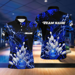 Maxcorners Blue Thunder Lightning Bowling Shirt Custom Colorful Bowling Jersey Men Women Team LM0705
