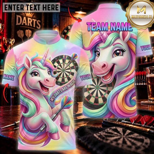 Maxcorners Darts & Whimsical Unicorn Floral Graphic Customized Name, Team Name 3D Shirts
